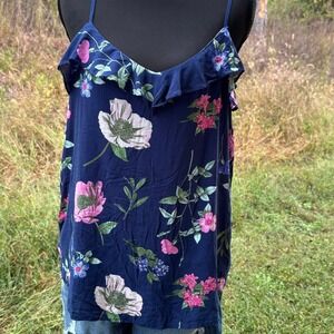 Floral Navy Cami Blouse Medium Coquette Cottagecore Fairycore Aesthetic Ruffle